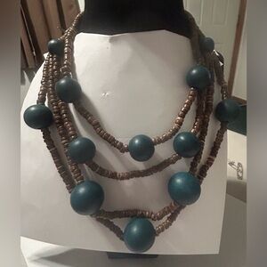 Plunder Elegant Brown and Teal Wooden Beaded Necklace